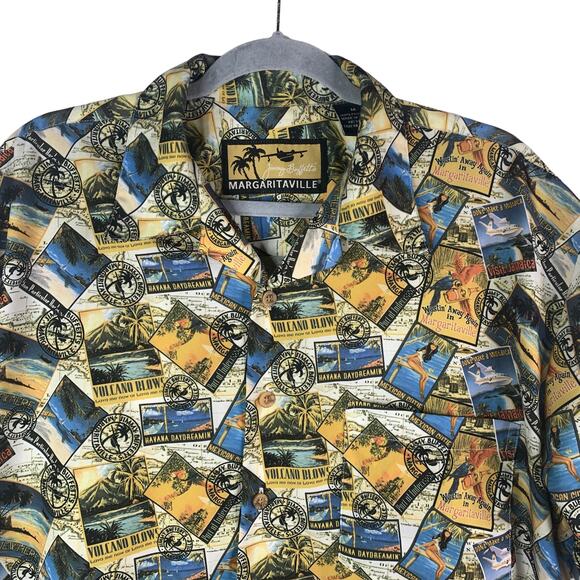 Jimmy Buffett Margaritaville Hawaiian Shirt Mens Size Medium Travel Short Sleeve - Picture 2 of 9